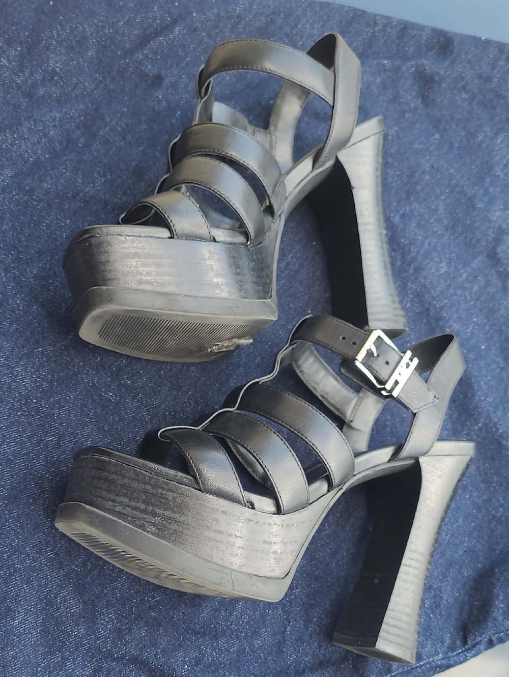 Michael Kors Sandals Jagger Black Heels Strap Platform Chunky Open Toe Leather - Picture 3 of 8